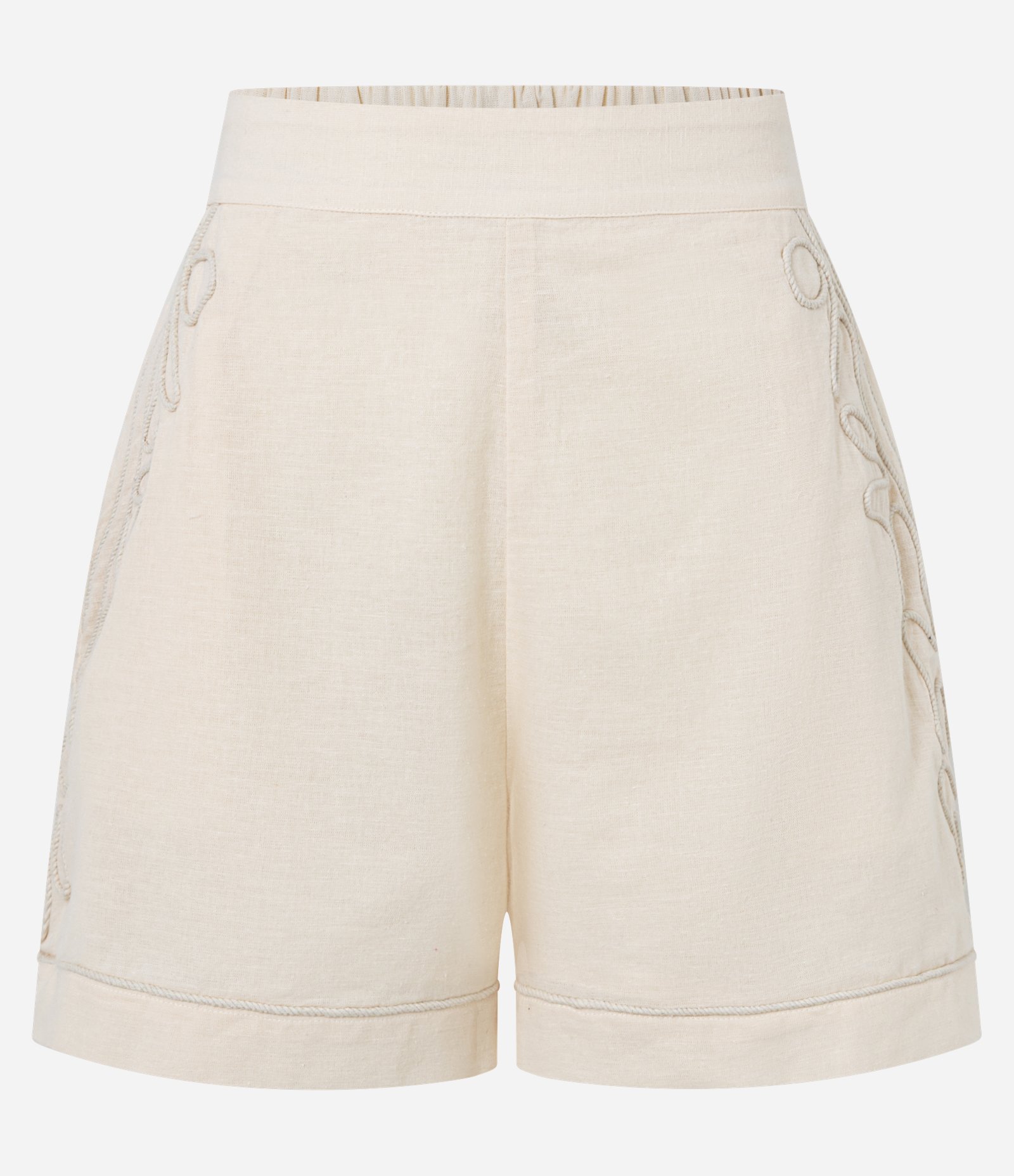 Short em Algodão com Linho e Bordado Lateral Bege 5