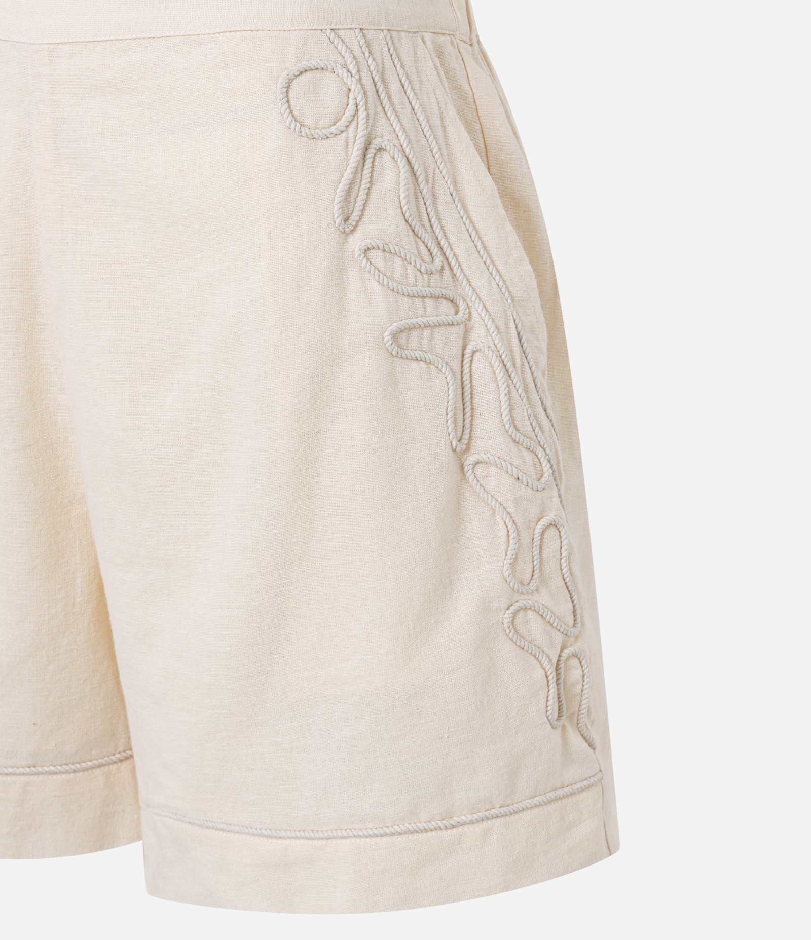 Short em Algodão com Linho e Bordado Lateral Bege 6