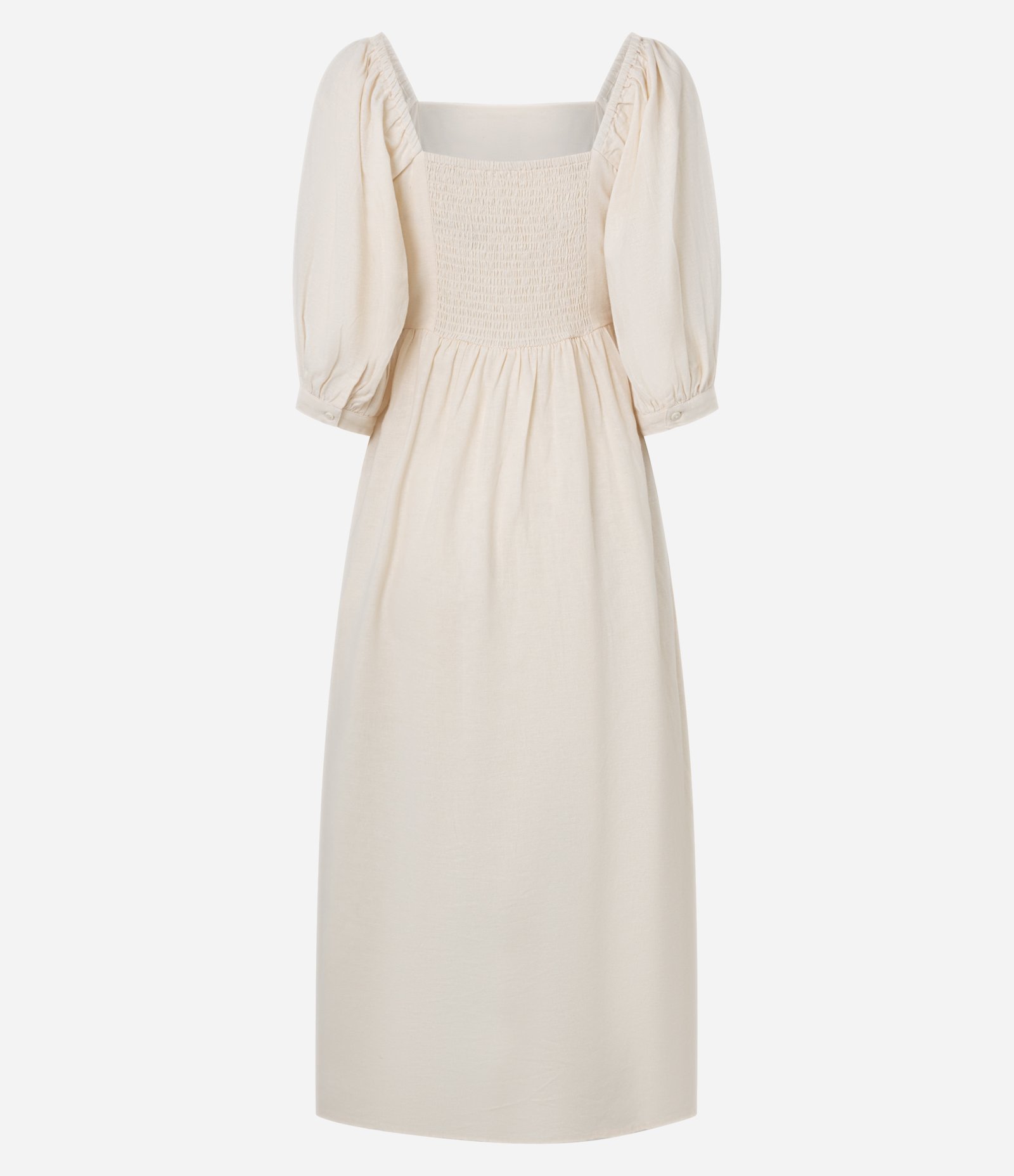 Vestido Evasê Midi em Algodão com Linho e Bordado Folhagem Bege 6