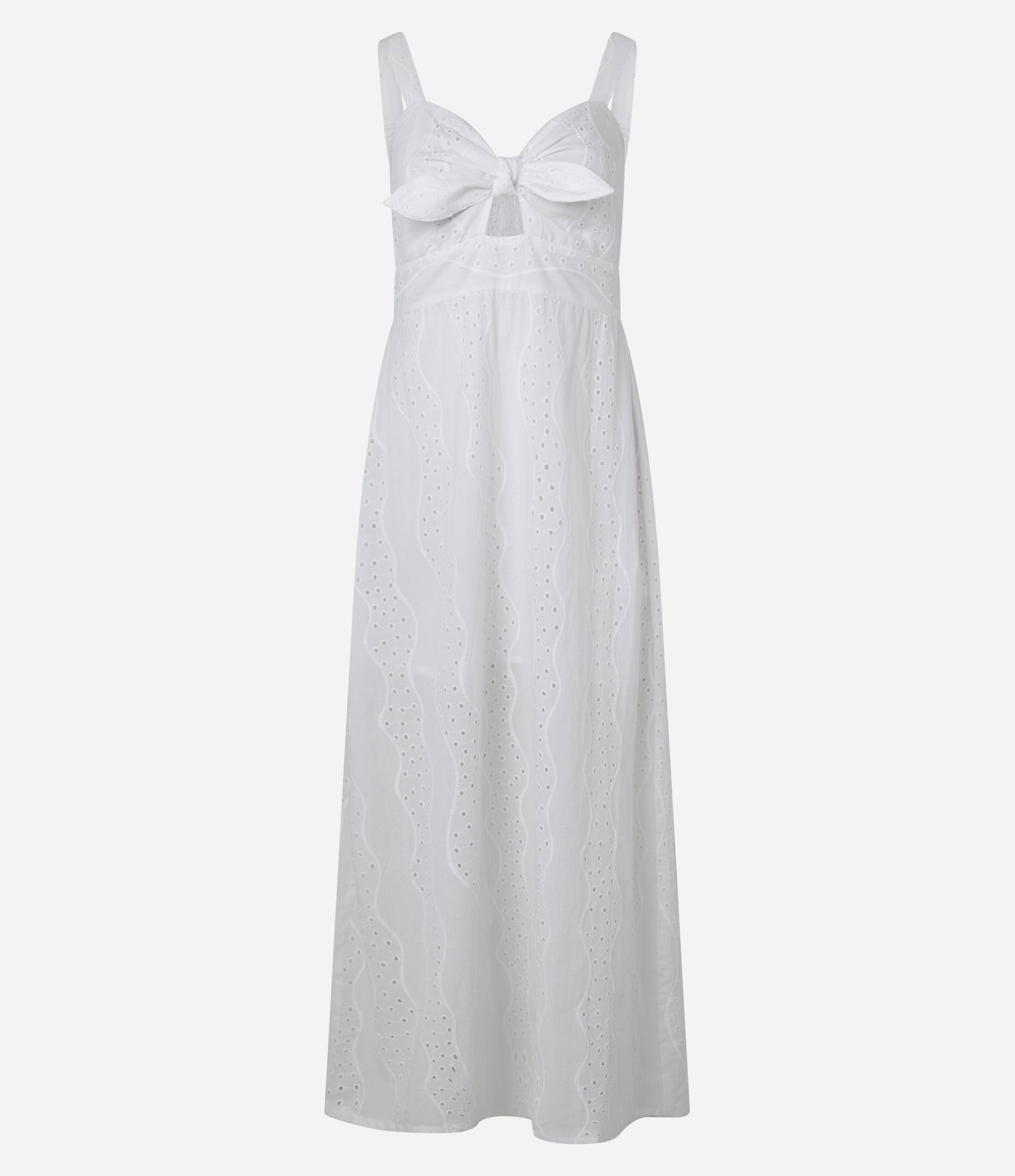 Vestido Evasê Longo em Laise com Laço no Decote Branco 7