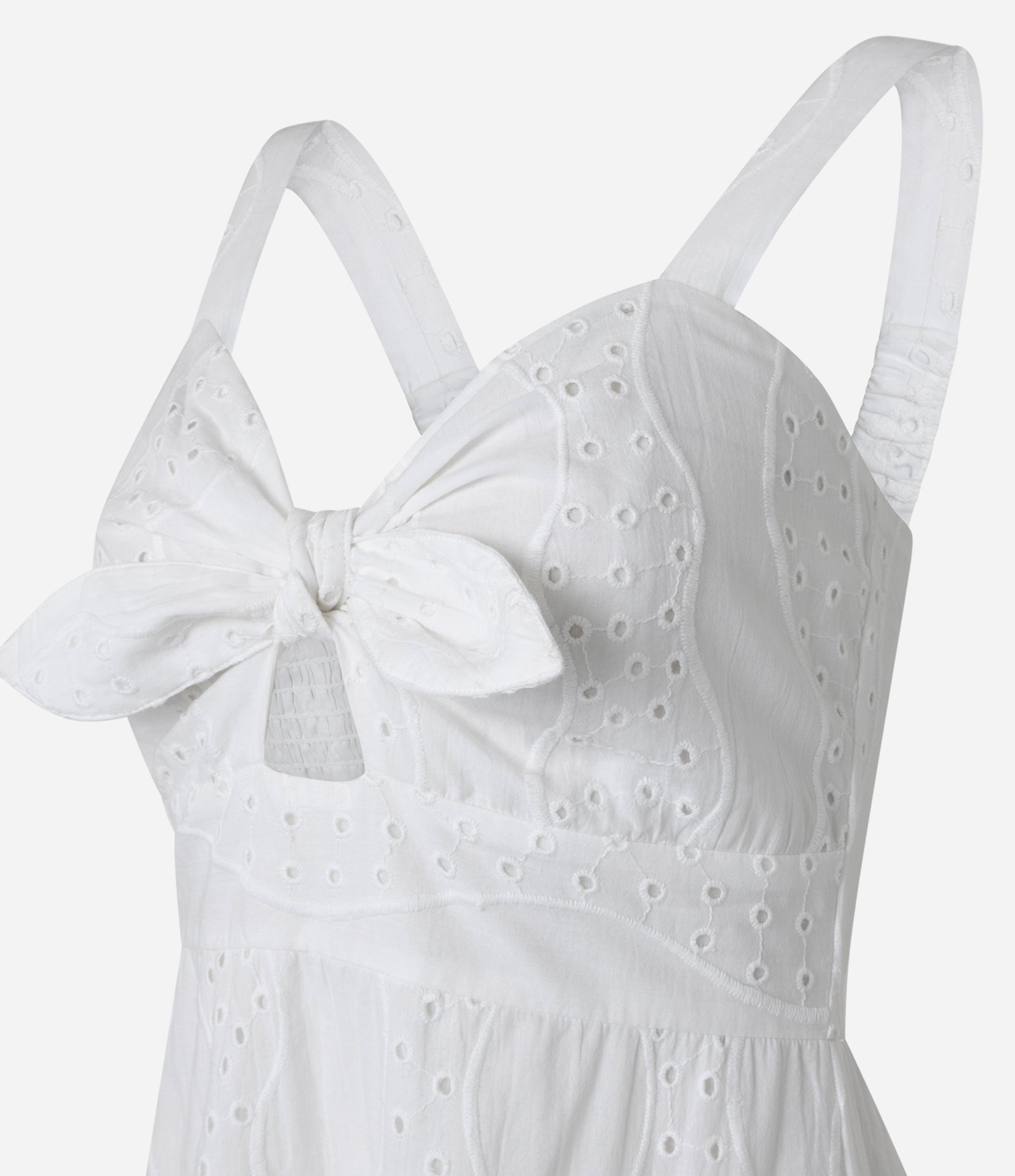 Vestido Evasê Longo em Laise com Laço no Decote Branco 8