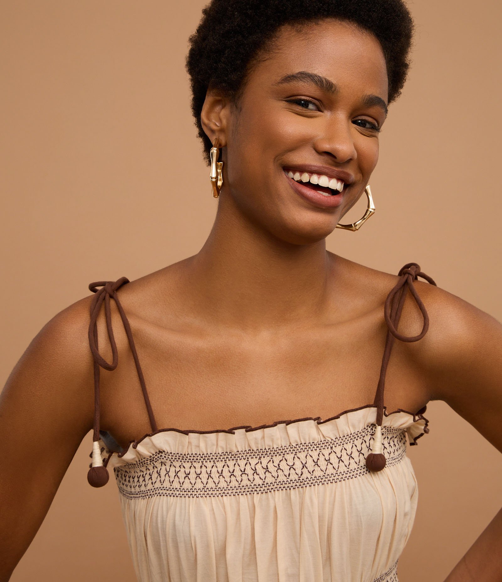 Vestido Longo em Algodão com Bordado e Lastex no Busto Bege 6