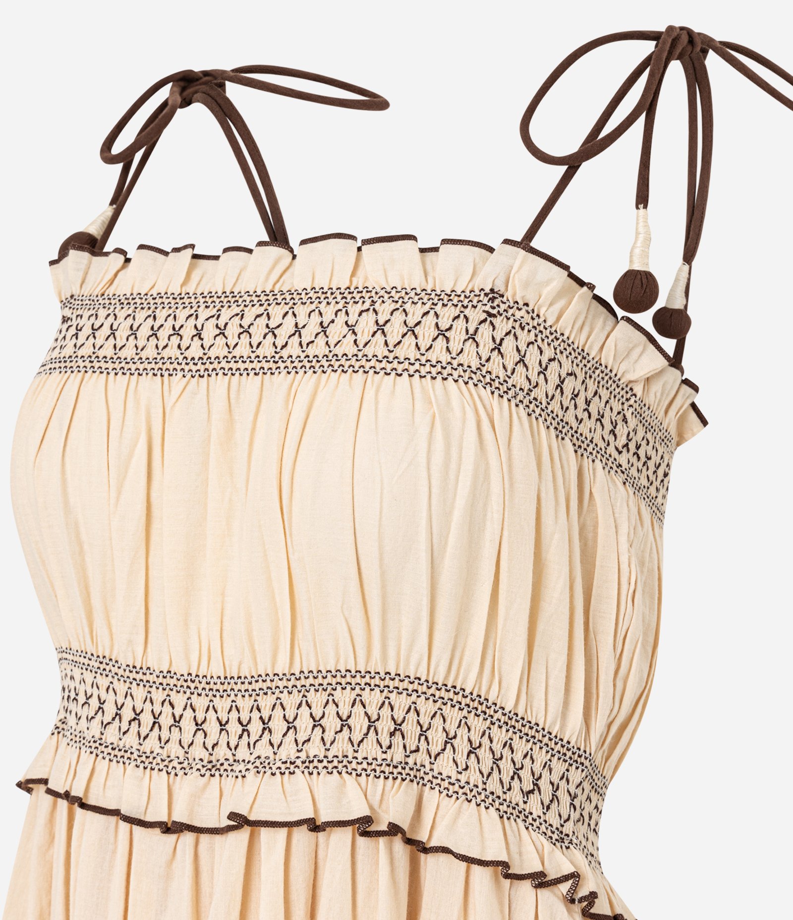 Vestido Longo em Algodão com Bordado e Lastex no Busto Bege 8