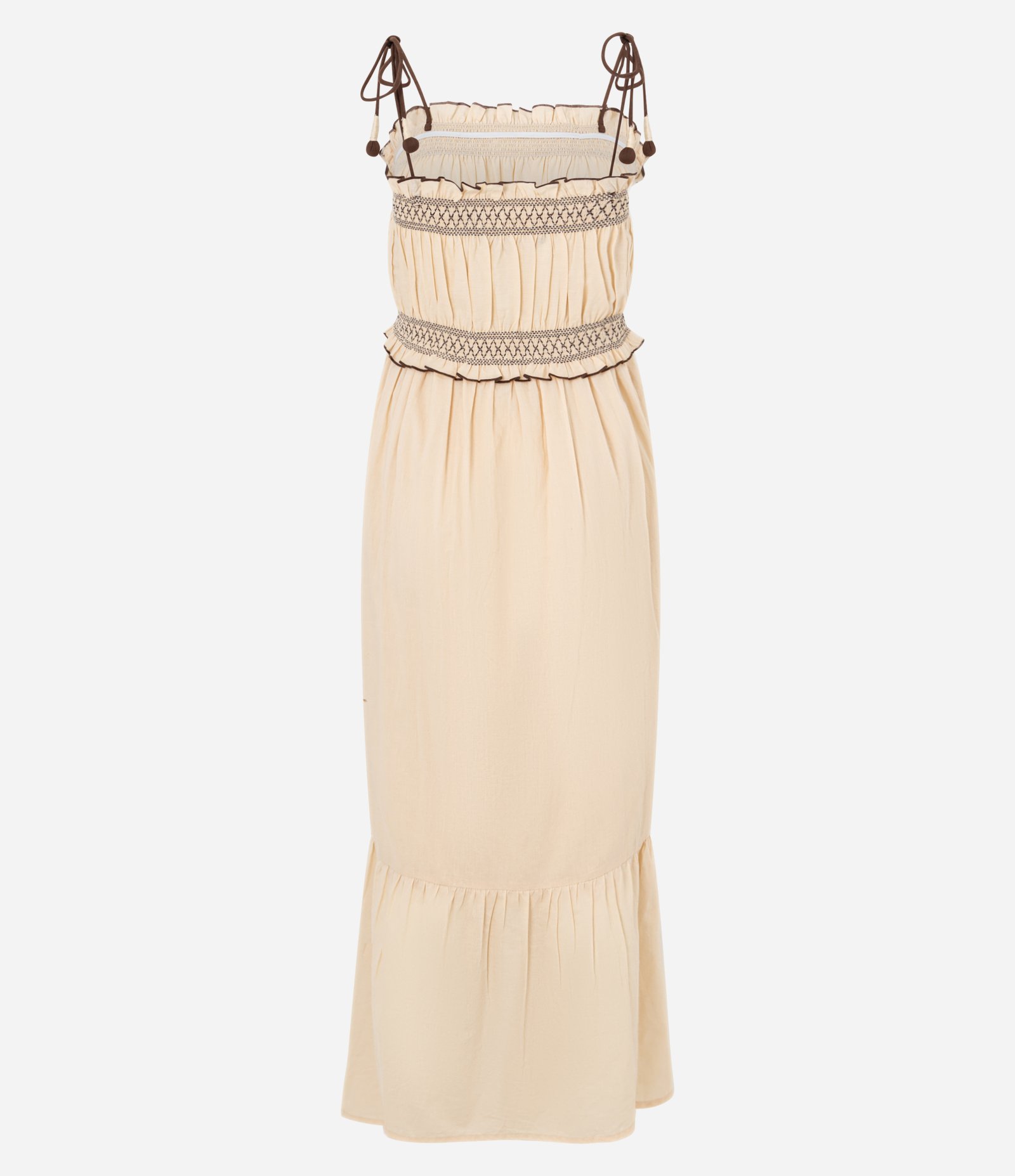 Vestido Longo em Algodão com Bordado e Lastex no Busto Bege 9