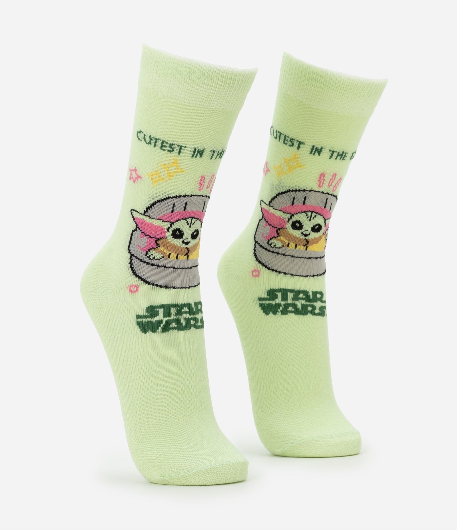 Meia Cano Alto em Algodão com Estampa Baby Yoda Verde 2