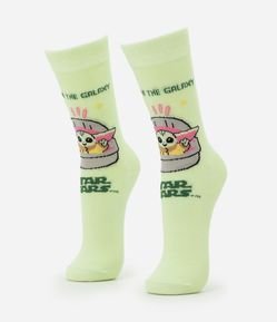 Meia Cano Alto em Algodão com Estampa Baby Yoda