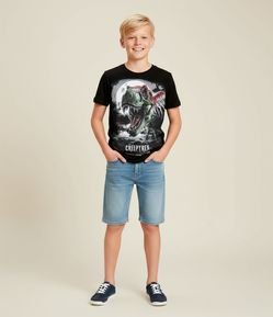 Bermuda Reta Infantil em Jeans com Cós Elástico - Tam 5 a 14 anos