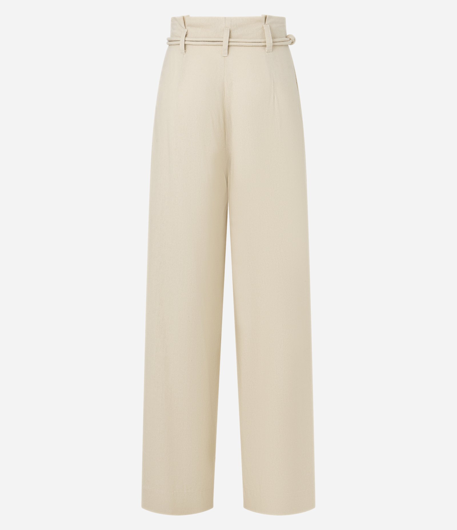 Calça Pantalona em Viscolinho com Cinto de Cordas com Fivela de Aviamento Bege 7