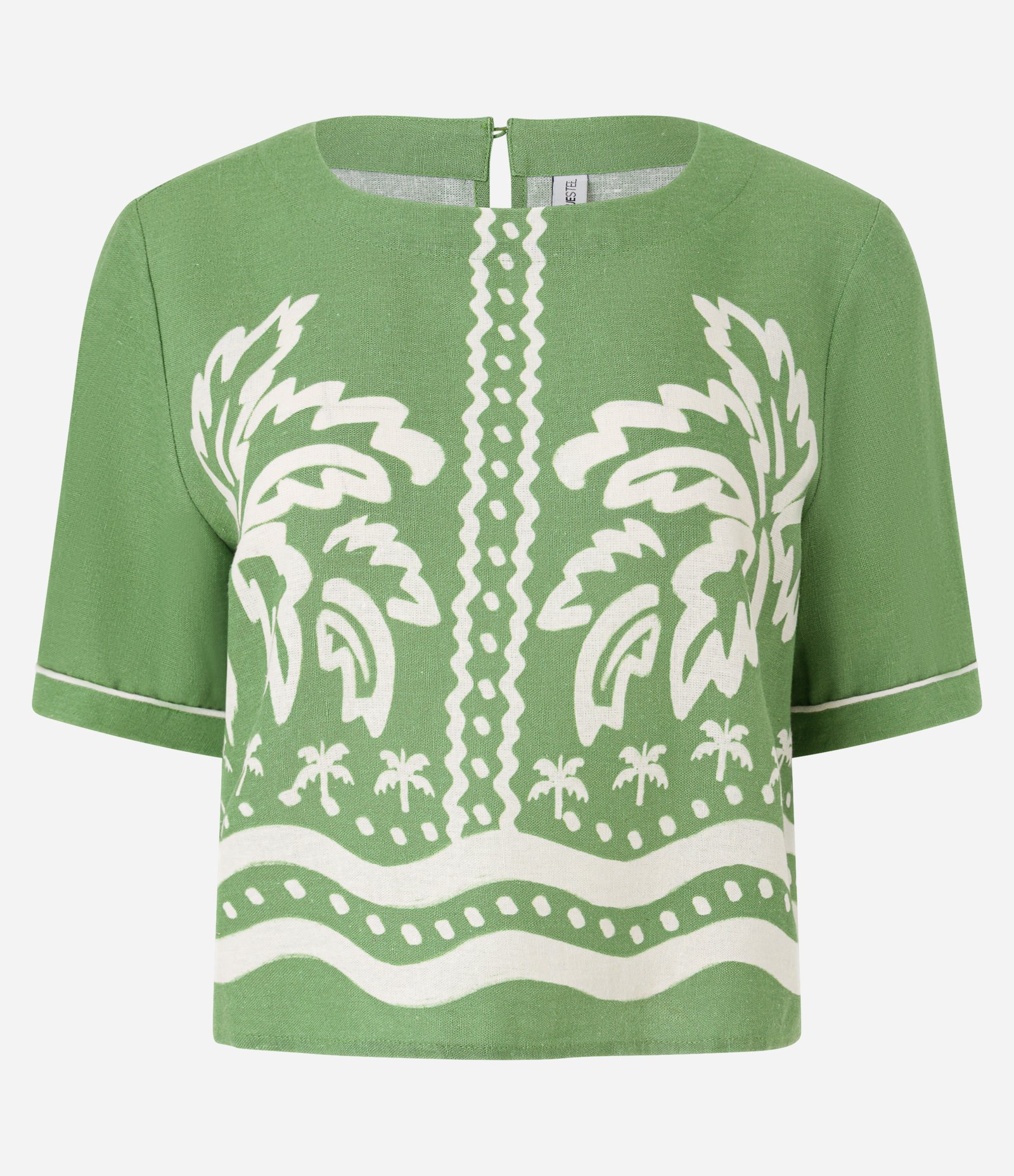 Blusa Curta em Viscolinho com Estampa de Folhagem Verde 5