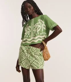 Short Runner com Linho Estampado Geométrico