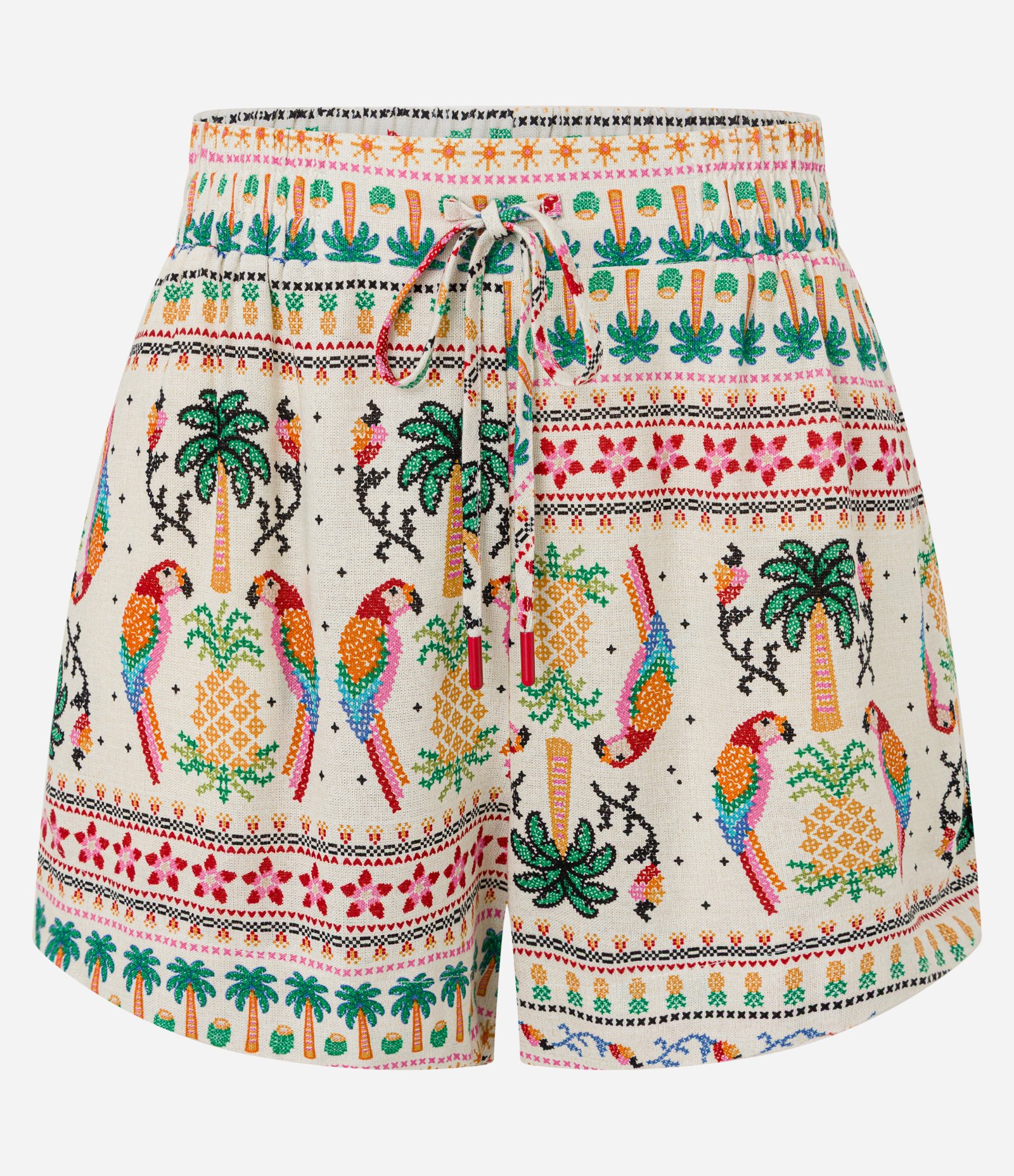 Short Runner com Linho Estampado Tropical Ponto Cruz Multicores 6
