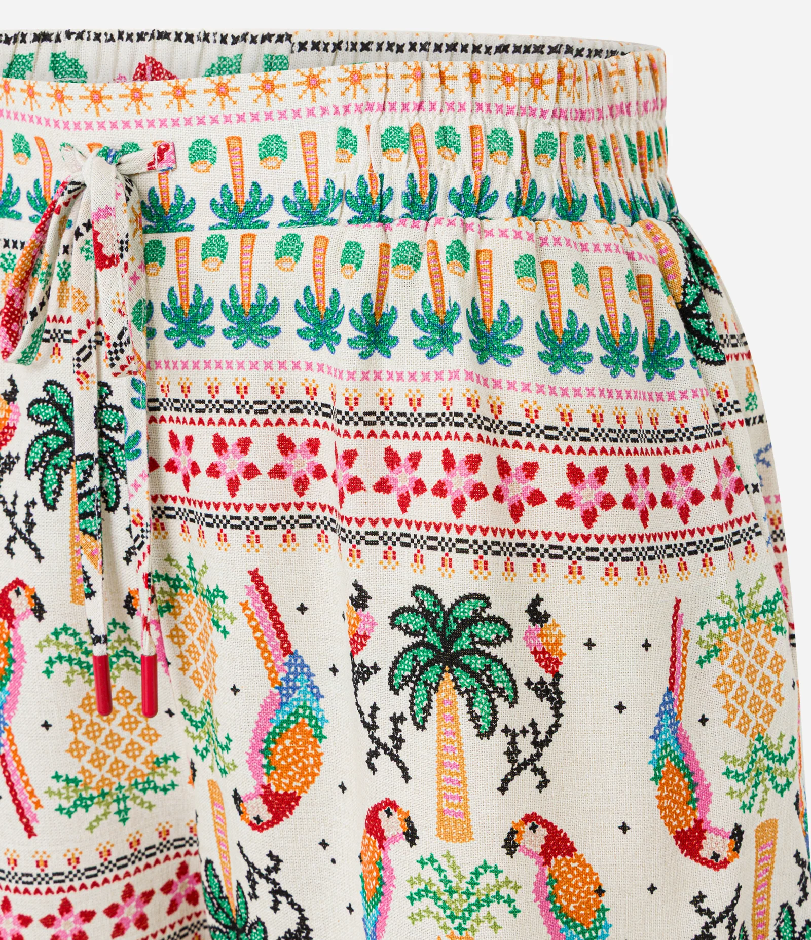 Short Runner com Linho Estampado Tropical Ponto Cruz Multicores 7