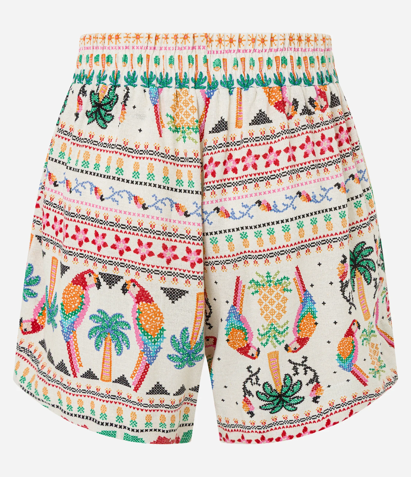 Short Runner com Linho Estampado Tropical Ponto Cruz Multicores 8