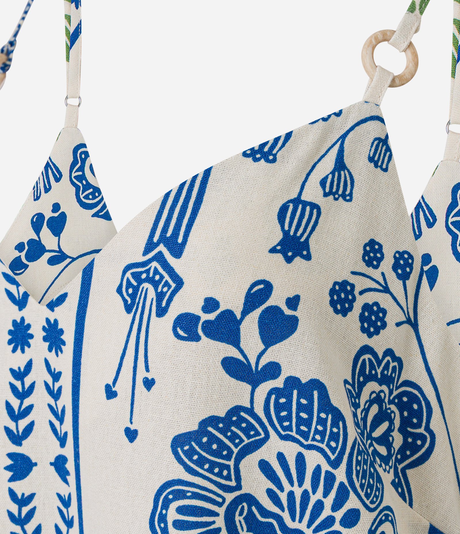 Vestido Curto com Linho Estampado Floral e Alcinha Off White/Verde/Azul 5