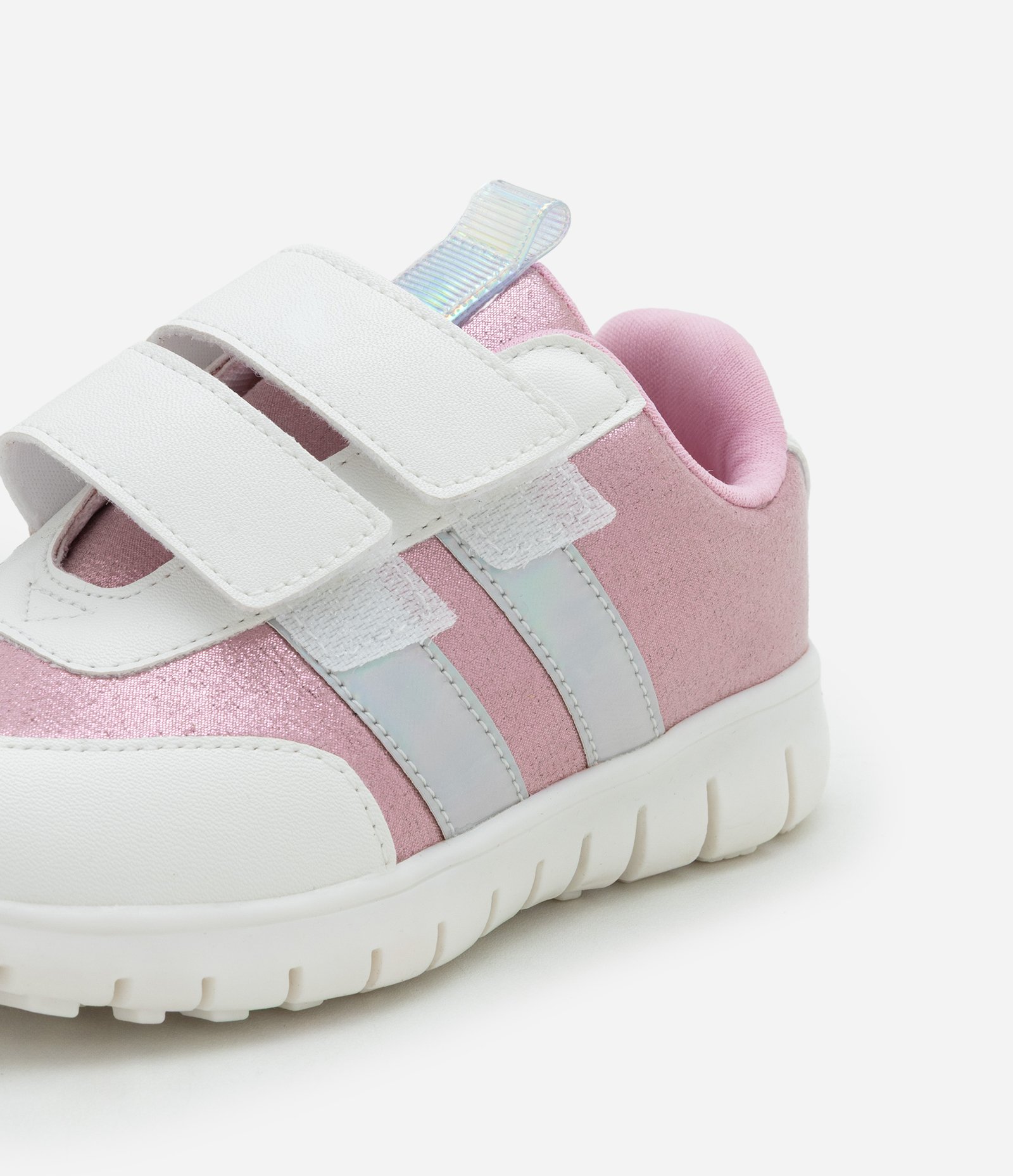 Tênis Infantil com Velcro e Recortes Holográficos - Tam 20 a 27 Rosa/Branco 3