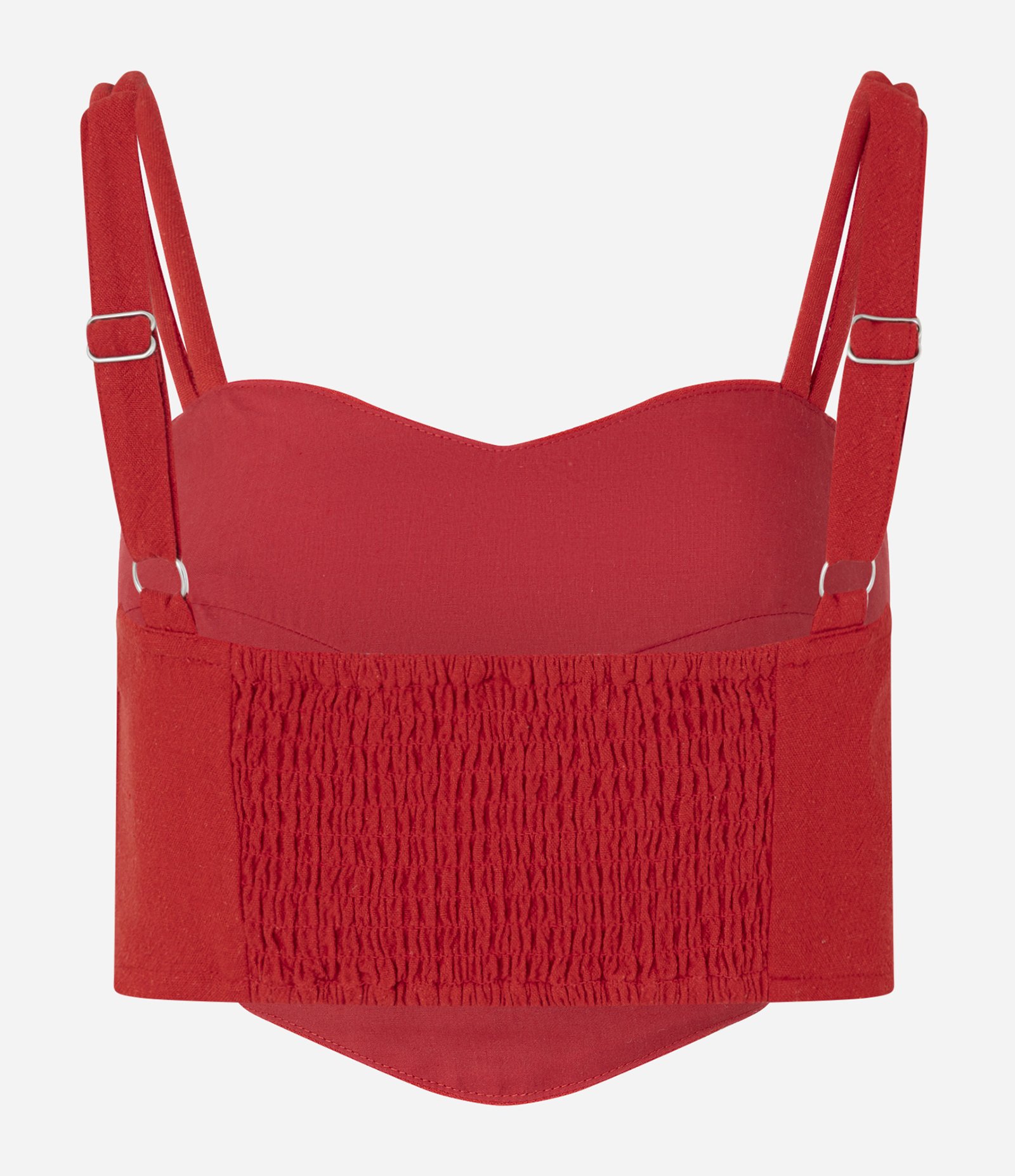 Blusa Cropped em Viscolinho com Alça Dupla e Decote Coração Vermelho 5