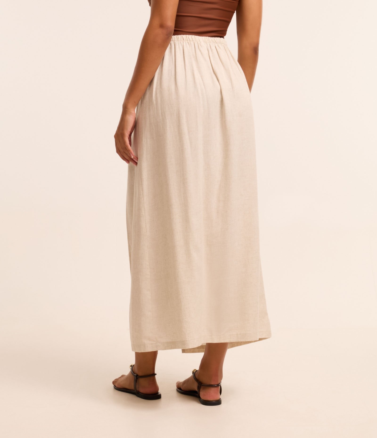 Saída de Praia Saia Longa em Viscolinho com Fenda Bege 3