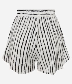 Saída de Praia Short em Viscolinho com Linho e Listras Irregulares