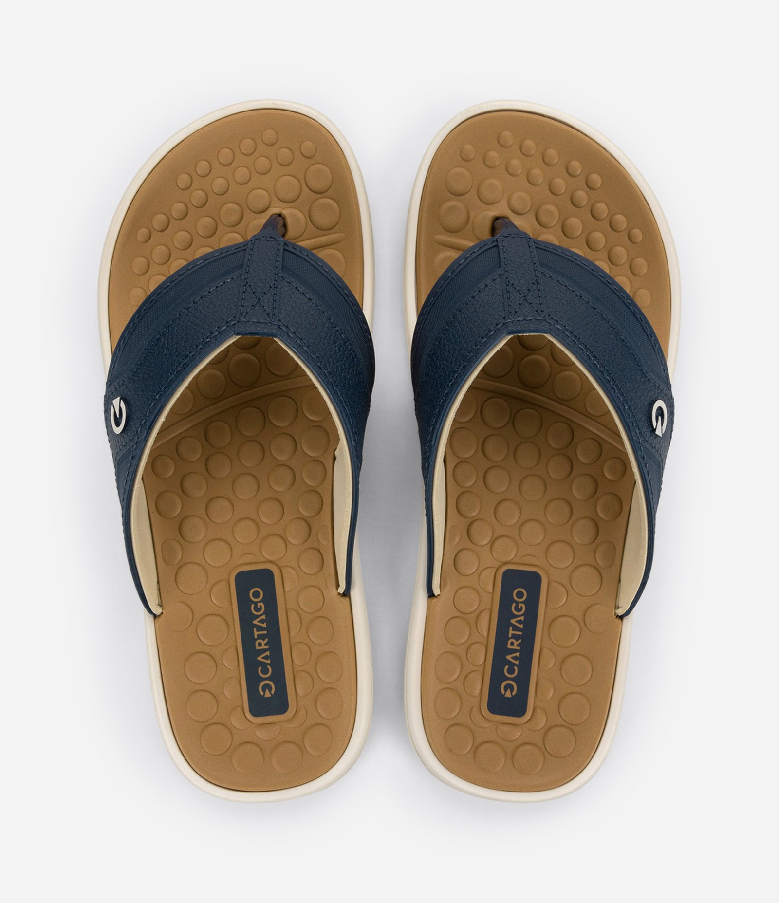 Chinelo Duas Tiras Largas com Texturas e Pespontos Azul/Bege 2