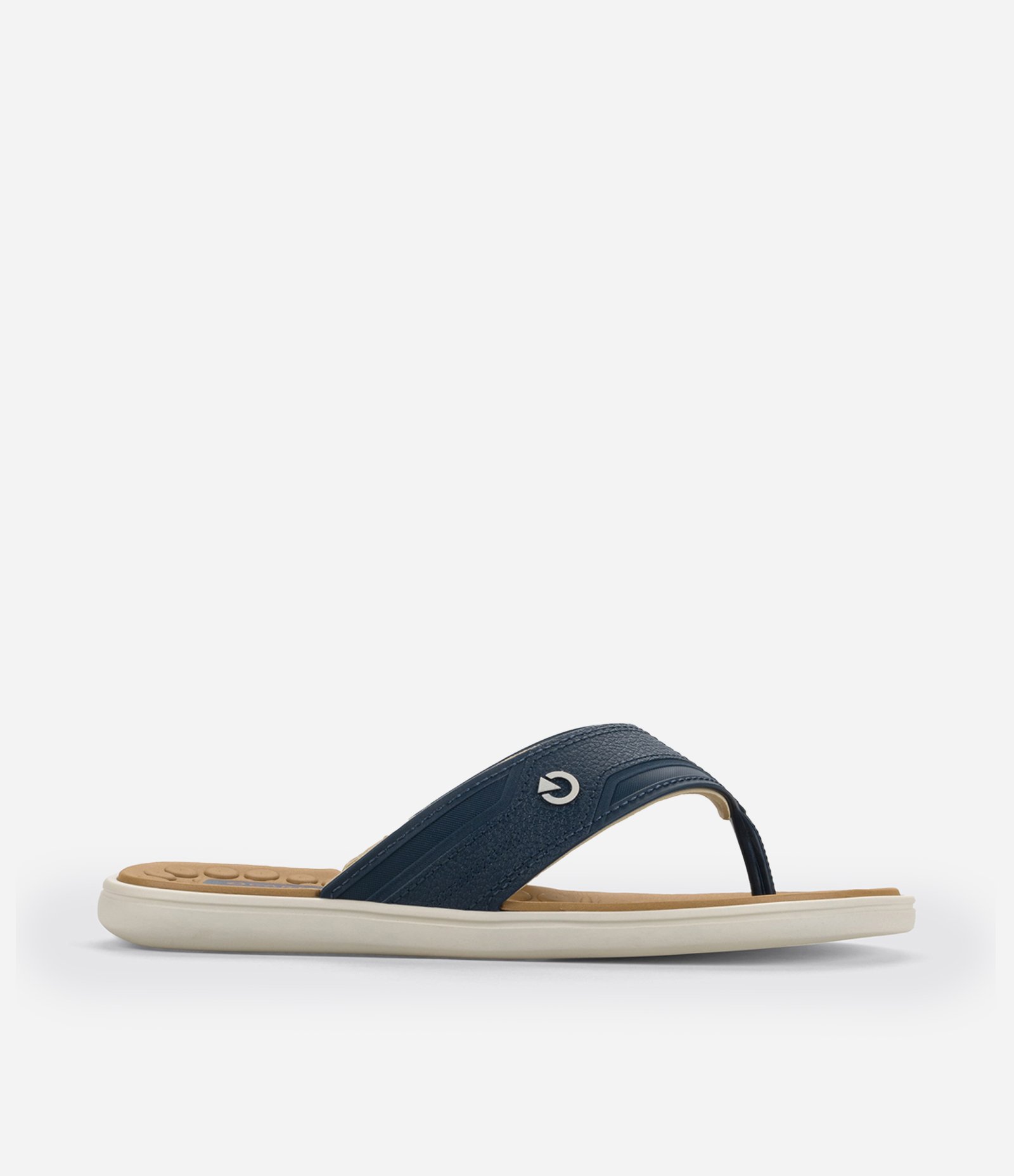 Chinelo Duas Tiras Largas com Texturas e Pespontos Azul/Bege 3