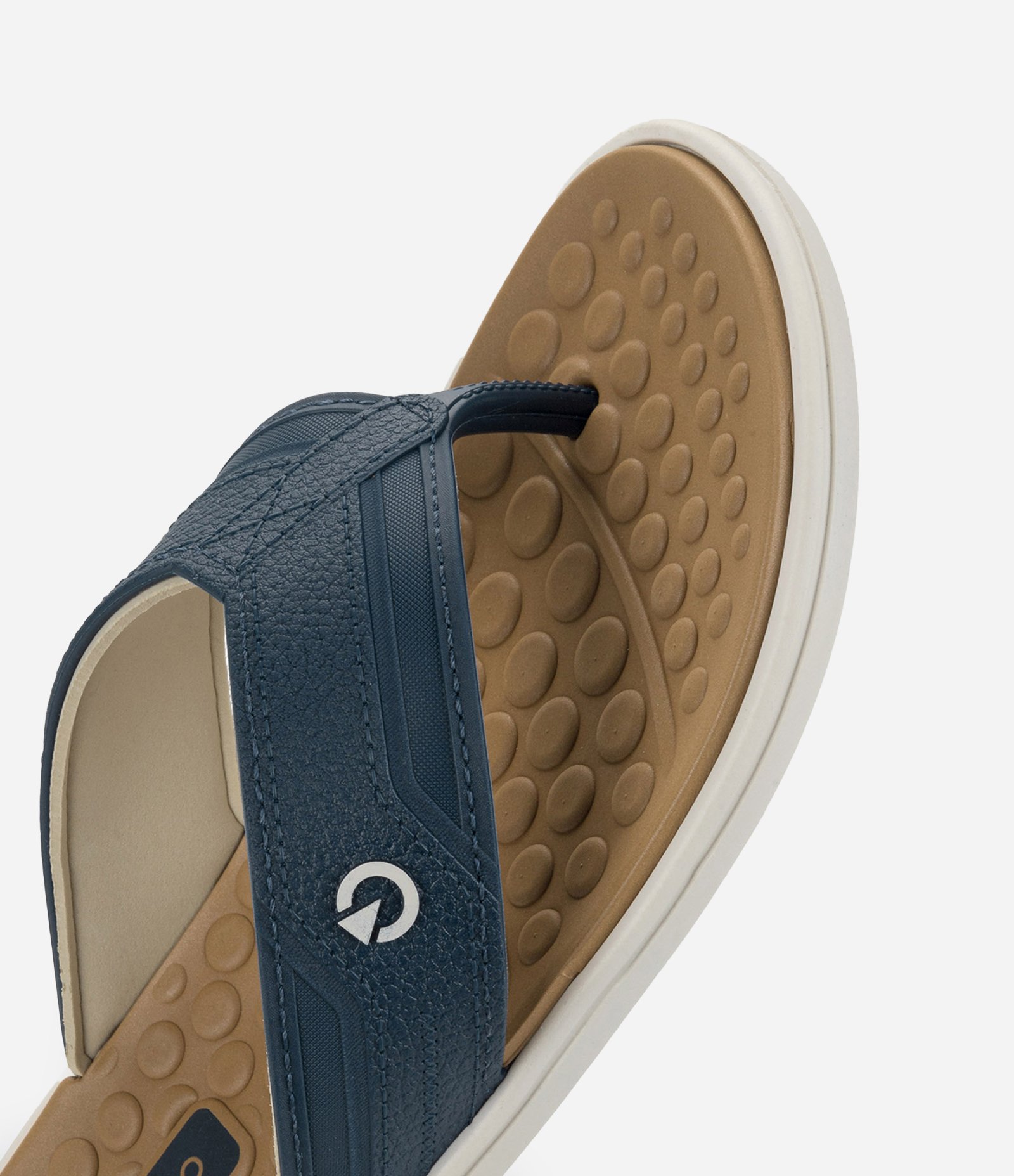 Chinelo Duas Tiras Largas com Texturas e Pespontos Azul/Bege 4