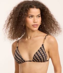 Biquíni Top Cortininha em Microfibra com Estampa de Correntes e Aviamentos