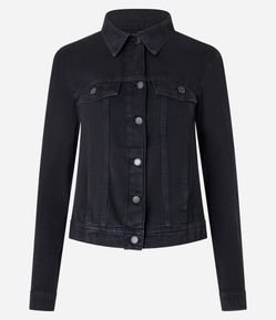 Jaqueta Trucker Básica em Sarja com Botões