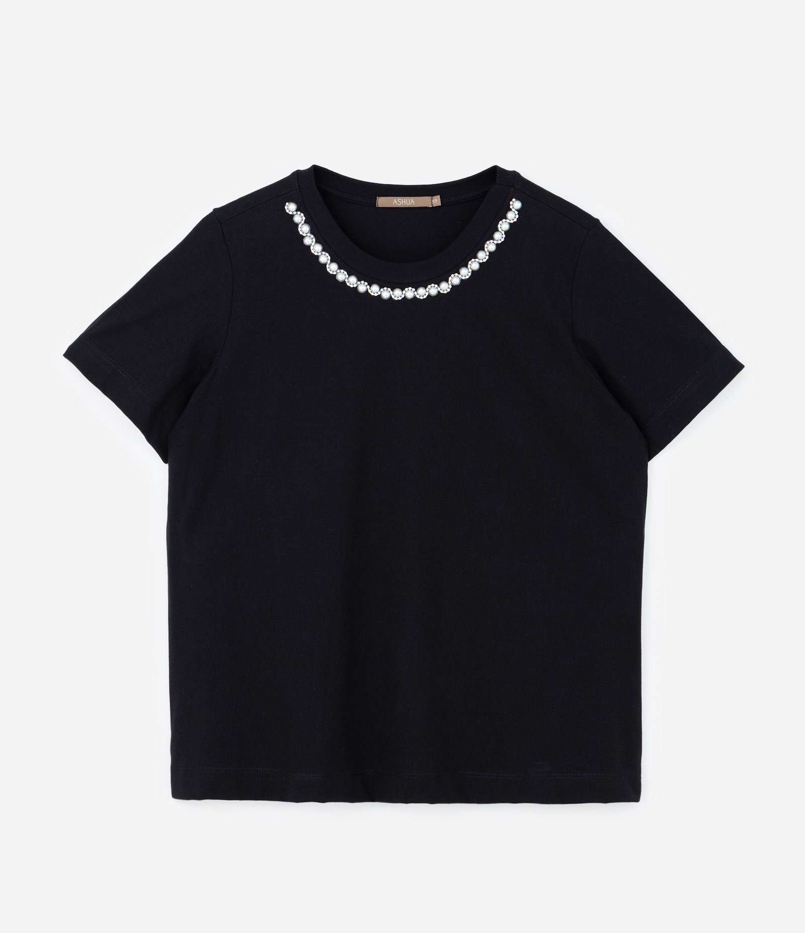 Blusa com Aplicação de Pérolas e Strass na Gola Curve & Plus Size Preto 4