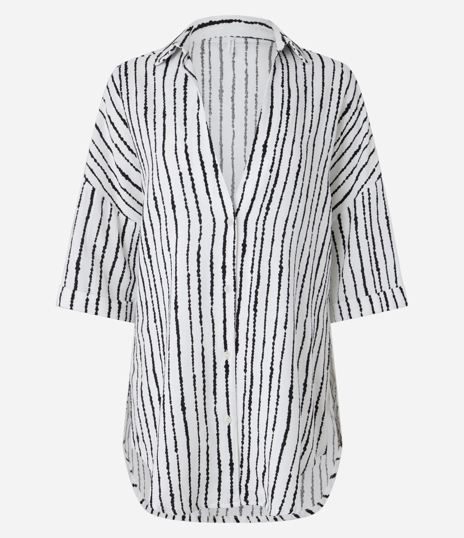 Saída de Praia Camisa em Viscolinho com Listras Branco/Preto 6