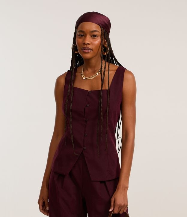 Blusa Colete em Cupro com Botões Frontais
