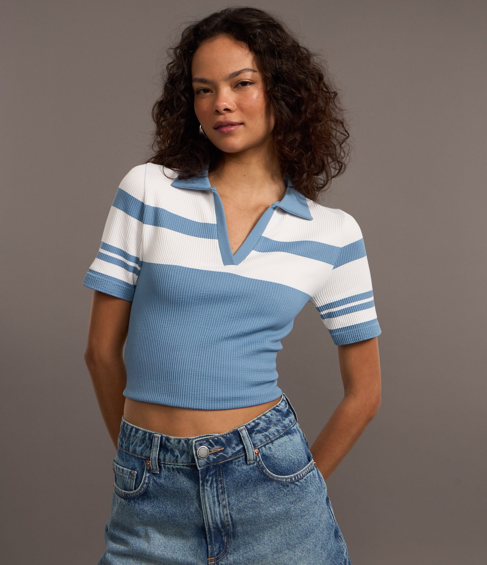 Blusa Polo Seamless Listrada Azul 5