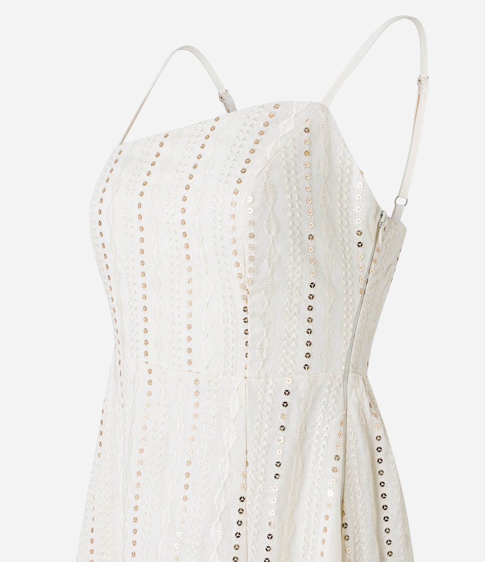 Vestido Long Midi Evasê em Paetê com Decote Enviezado Branco 7