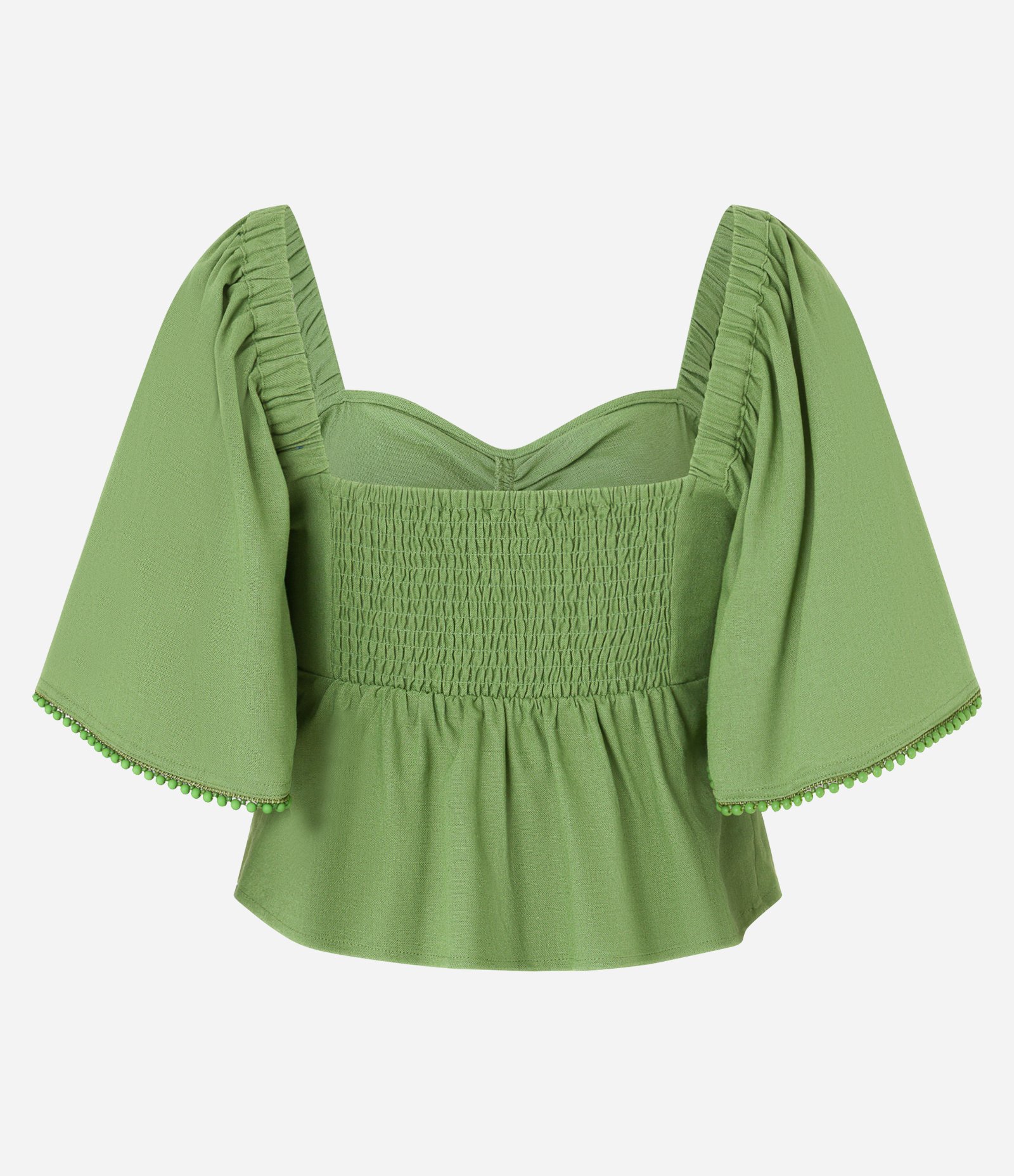 Blusa Cropped em Viscolinho com Puxadinho Frontal e Lastex Verde Claro 9