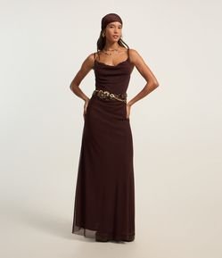 Vestido New Midi em Tule com Decote Degagê