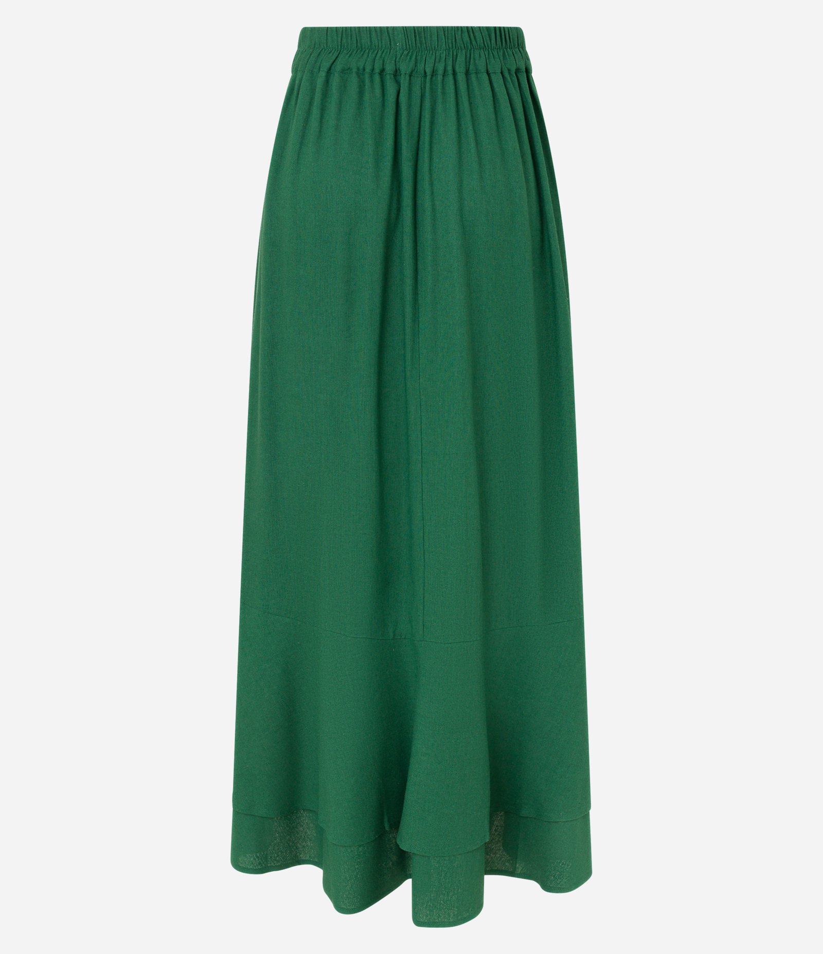 Saia Long Midi em Viscolinho com Miçangas no Cós e Babado Duplo Verde 8