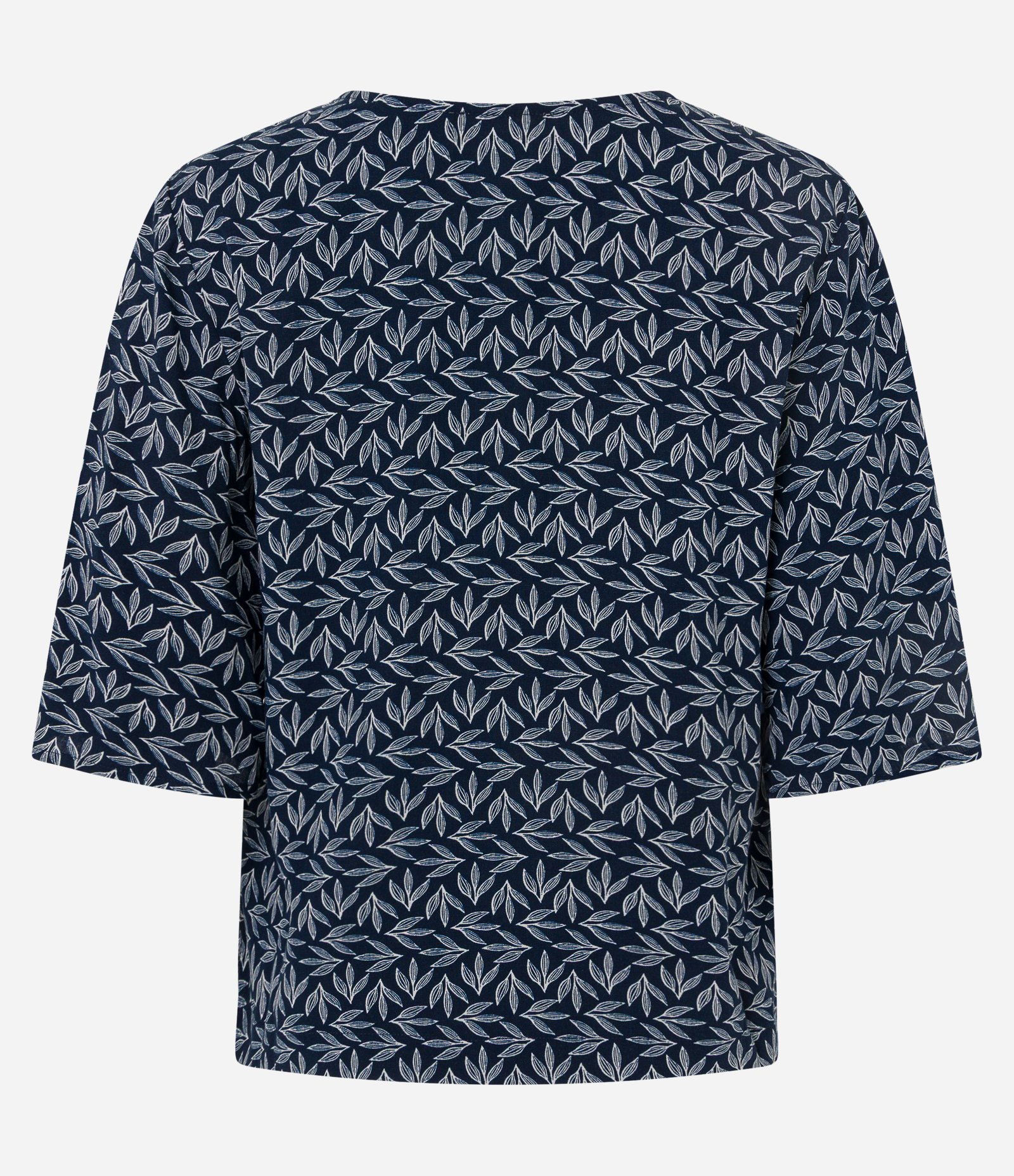 Blusa Bata em Viscose com Miçanga no Decote e Estampa Folhagem Azul Marinho 6