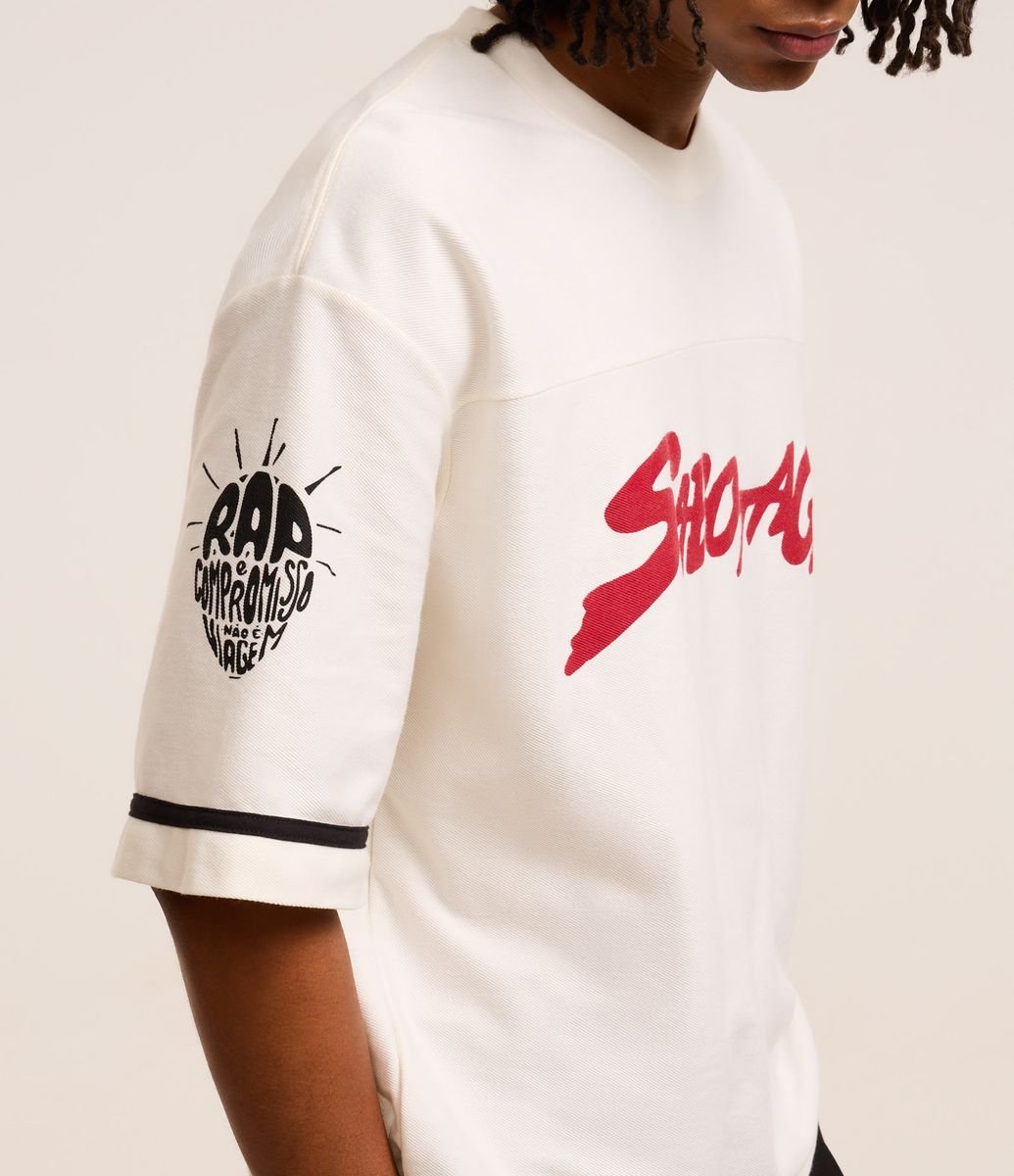 00s sabotage カットソー　長袖　M ホワイト　ドイツ Camiseta Boxy em Algodão com Estampa Sabotage Off White