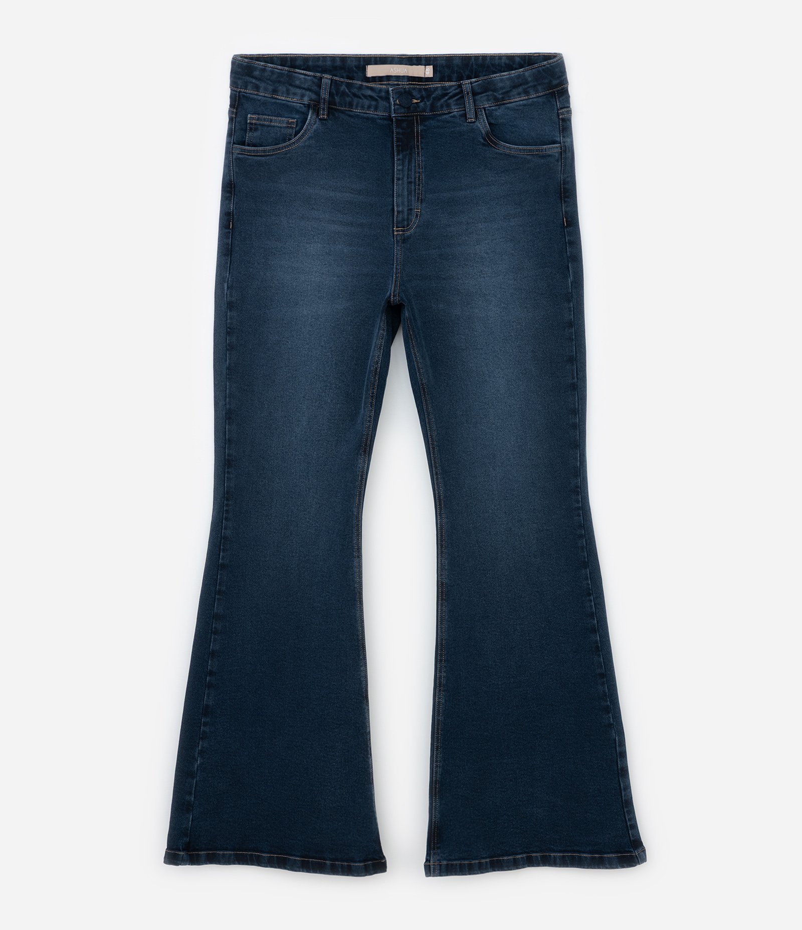 Calça Flare em Jeans com Elastano e Botão Forrado Curve & Plus Size Azul 6