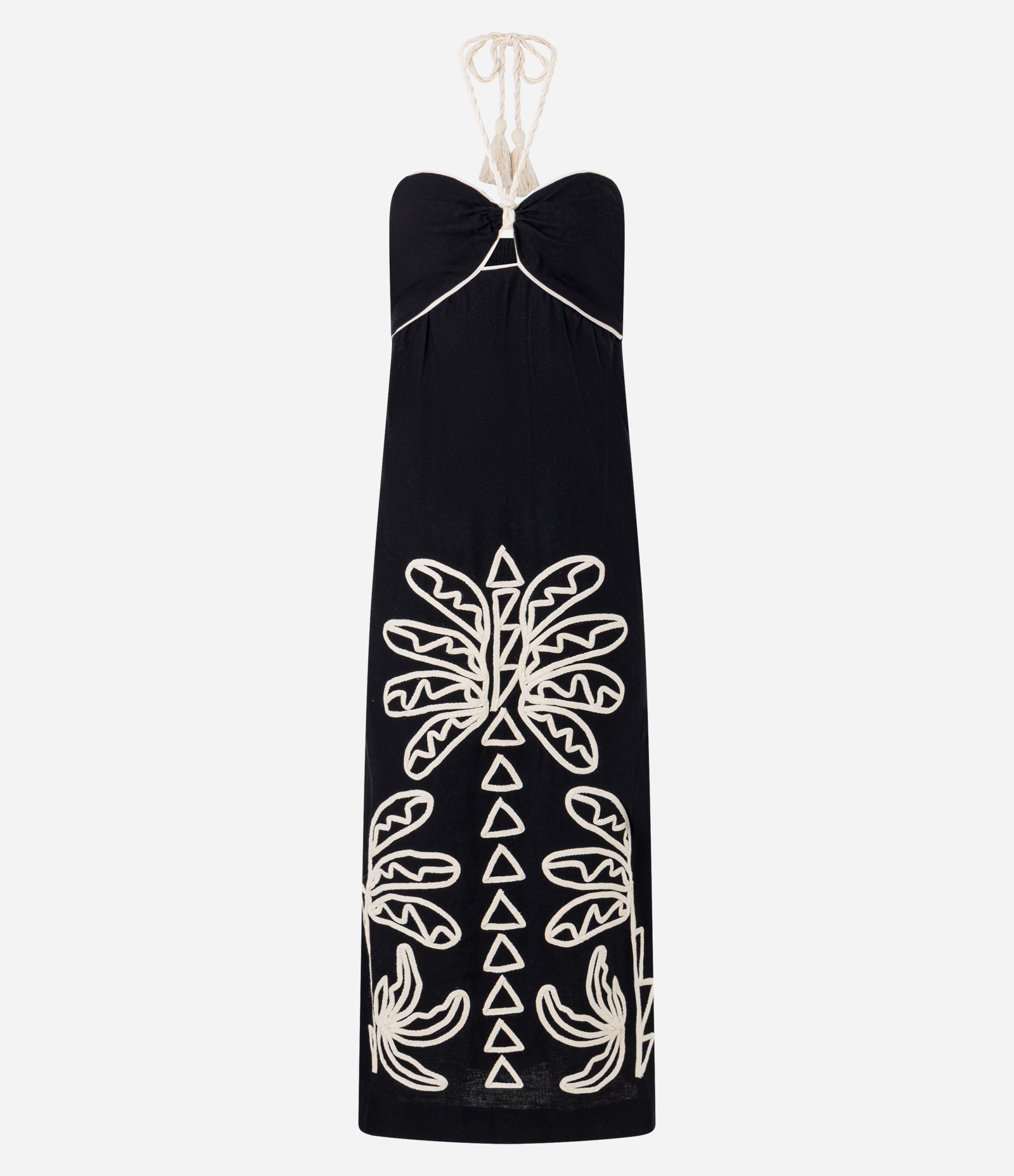 Vestido Evasê Midi em Cambraia com Bordado Folhagem Preto 7