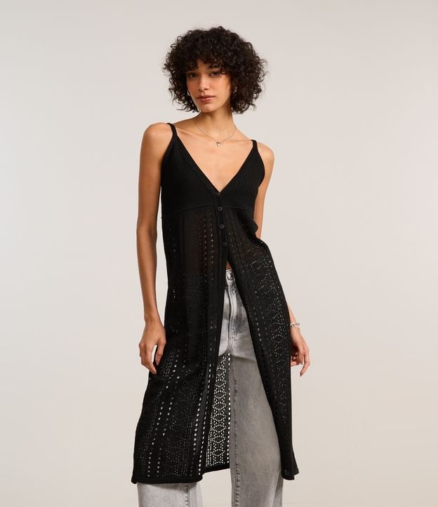 Blusa Túnica em Tricô com Ponto Aberto
