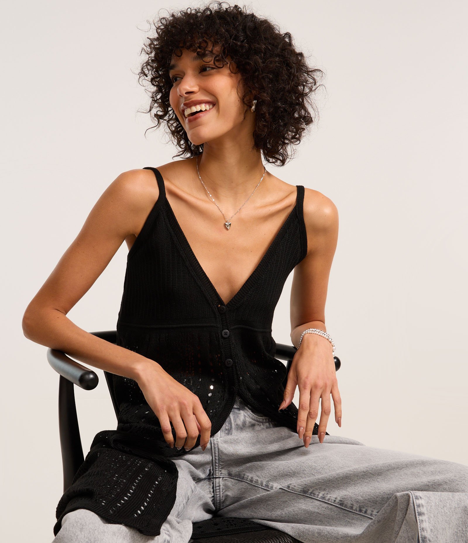 Blusa Túnica em Tricô com Ponto Aberto Preto 3