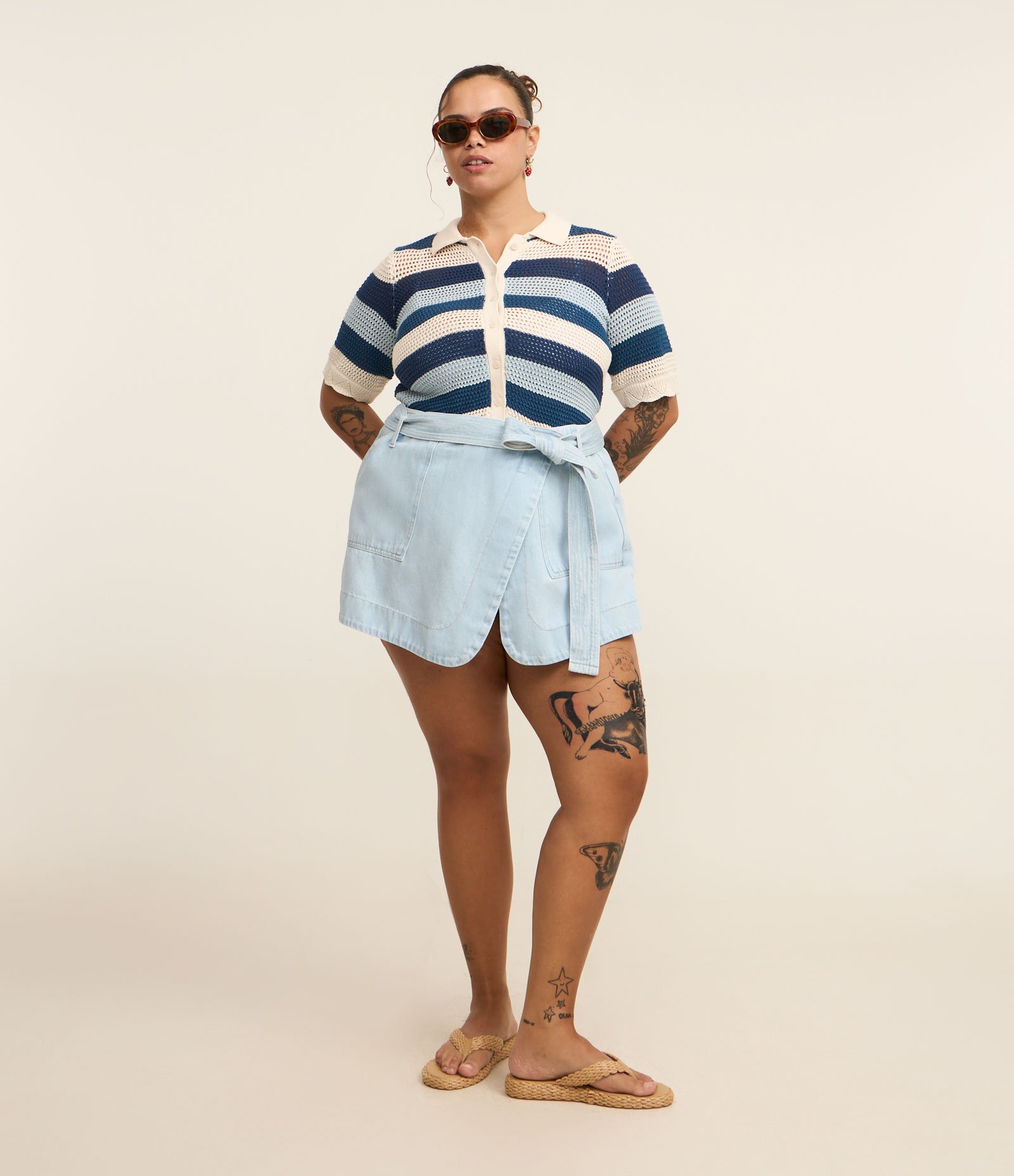 Short Saia e Jeans Transpassado e Amarração Curve & Plus Size Azul 1