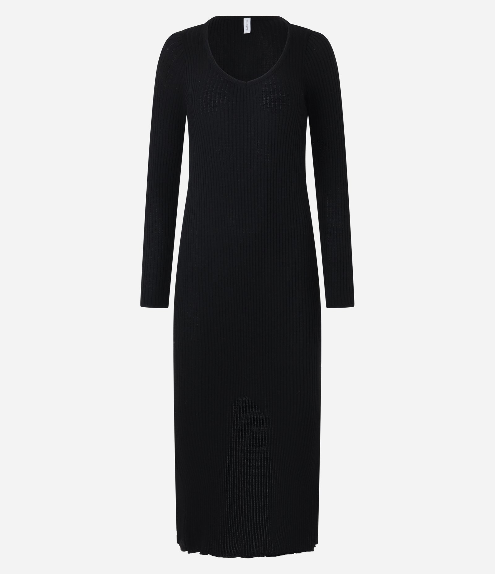 Vestido Long Midi em Tricô com Textura e Fenda Preto 6