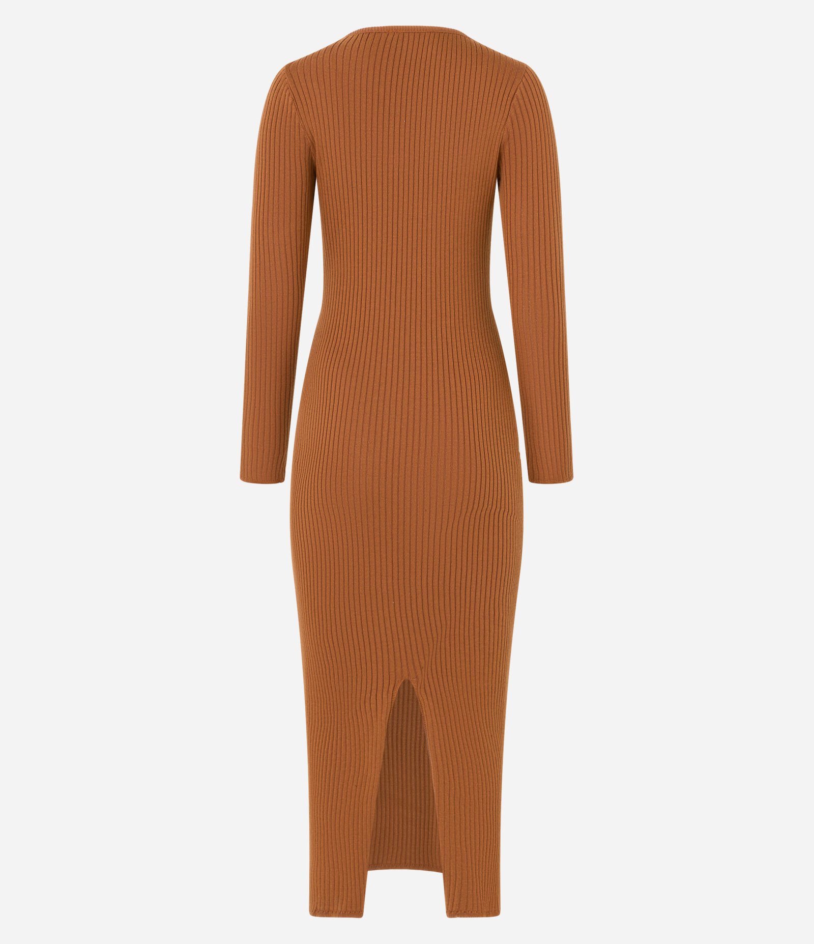 Vestido Long Midi em Tricô com Textura e Fenda Marrom 9