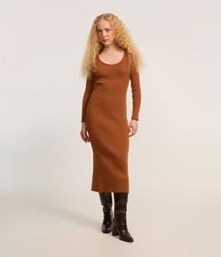 Vestido Long Midi em Tricô com Textura e Fenda