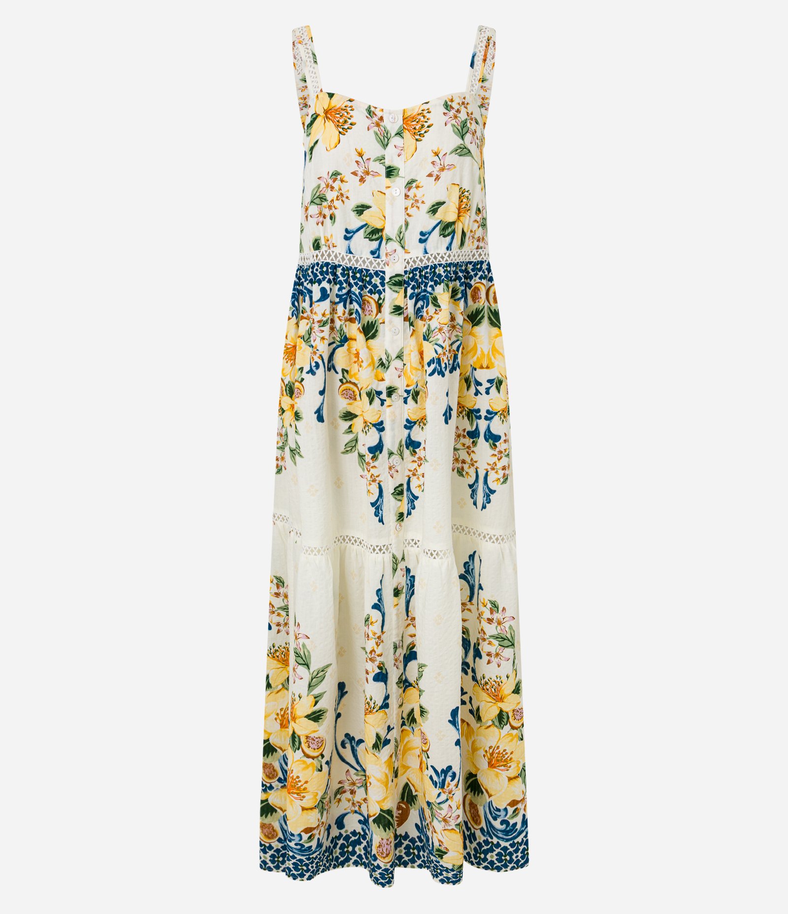 Vestido Long Midi em Viscose com Estampa Floral com Botões Off White 6
