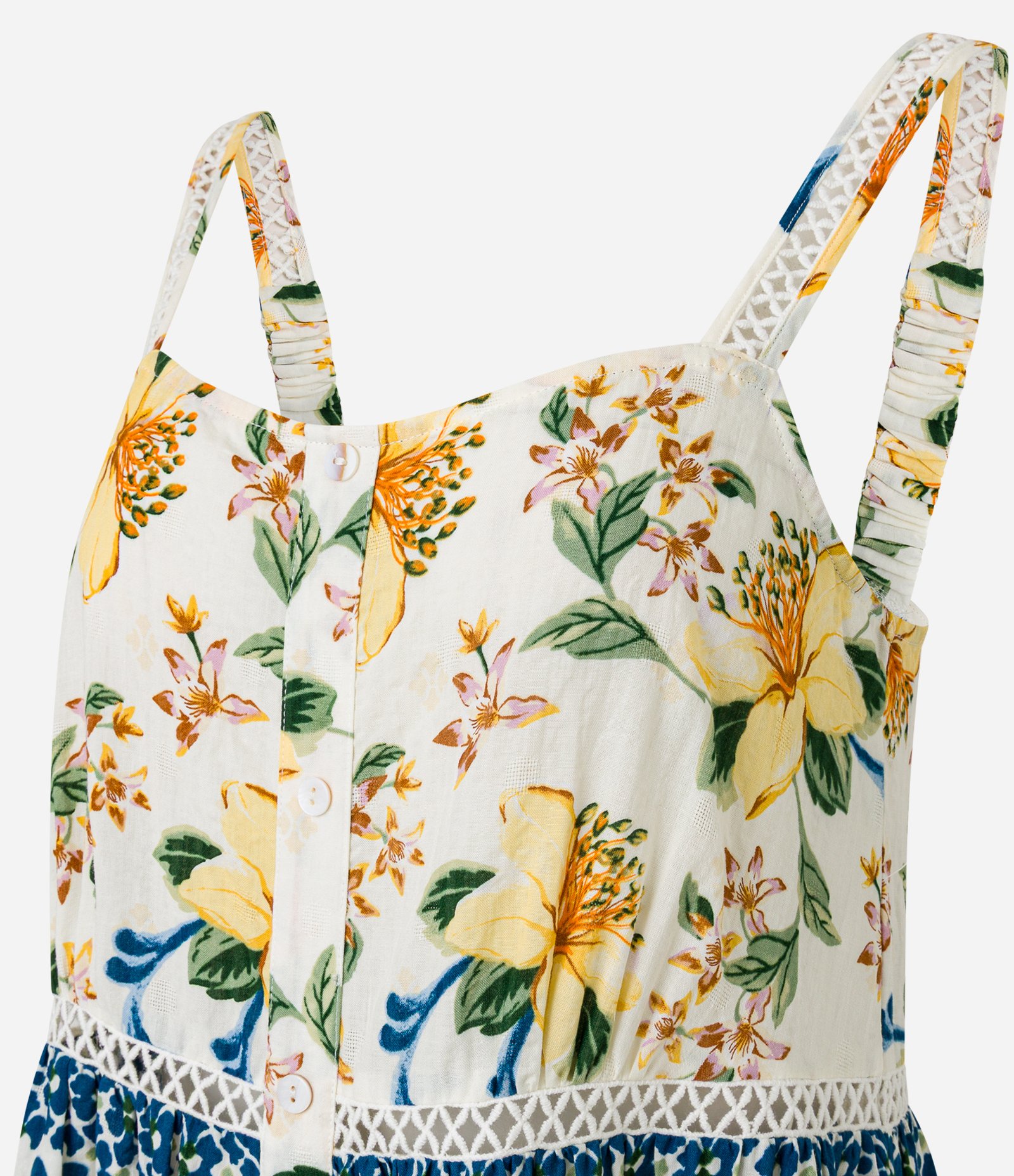 Vestido Long Midi em Viscose com Estampa Floral com Botões Off White 7