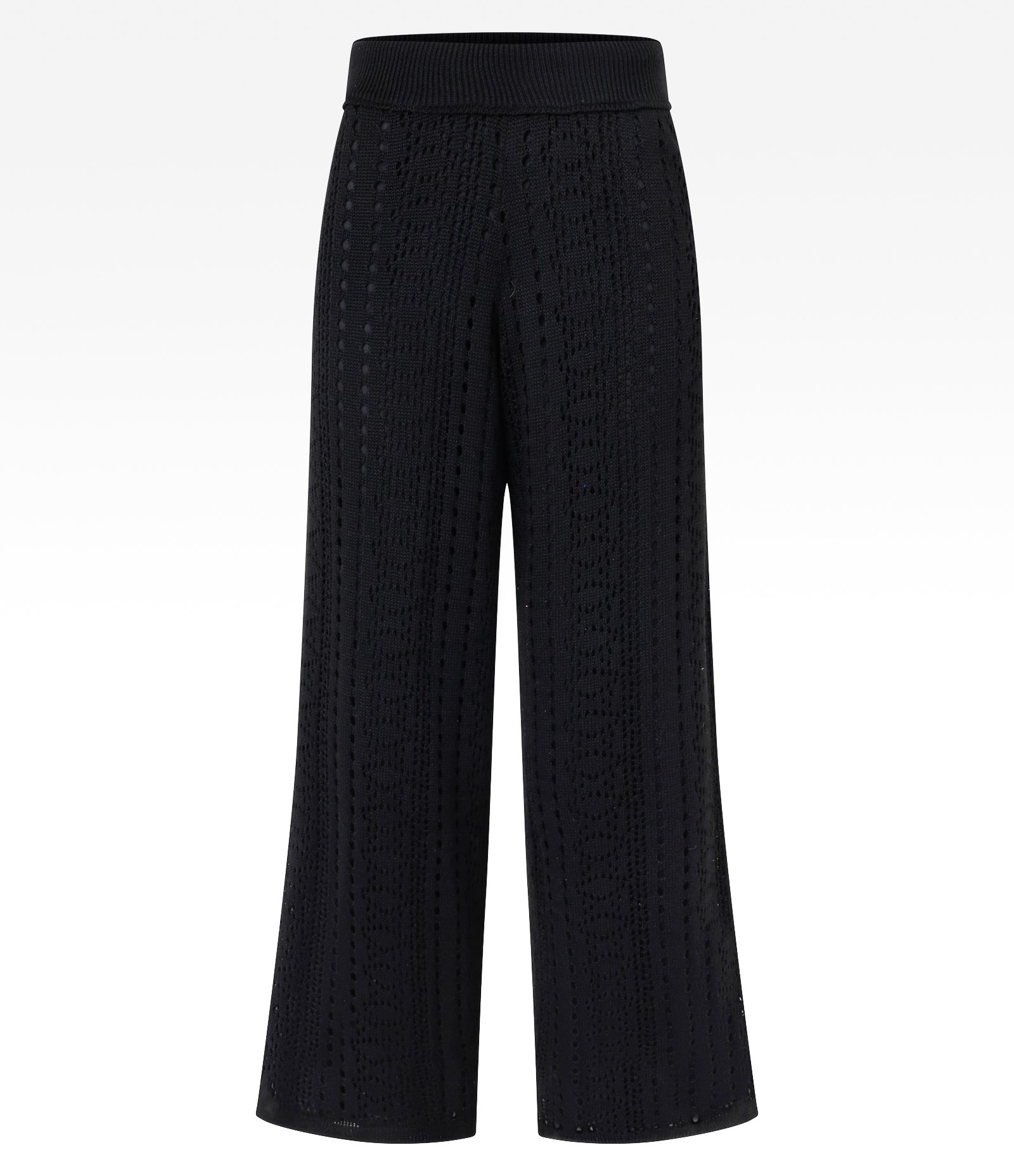 Calça Reta em Tricô com Ponto Aberto e Cintura Alta Preto 5