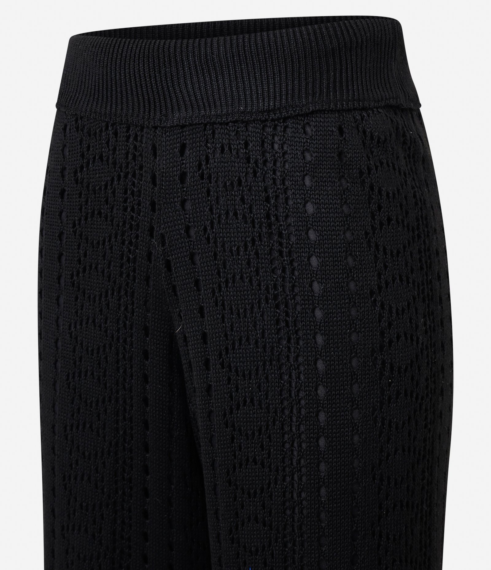 Calça Reta em Tricô com Ponto Aberto e Cintura Alta Preto 6