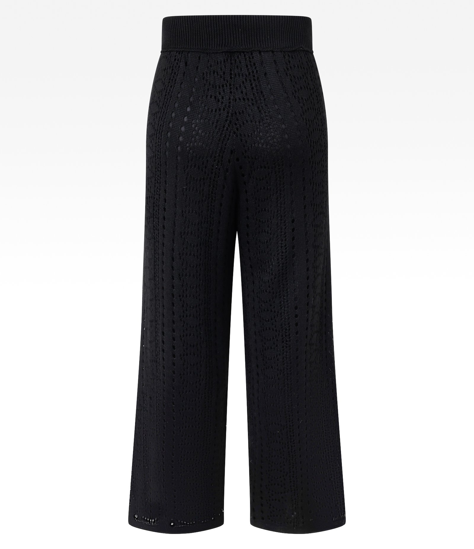 Calça Reta em Tricô com Ponto Aberto e Cintura Alta Preto 7